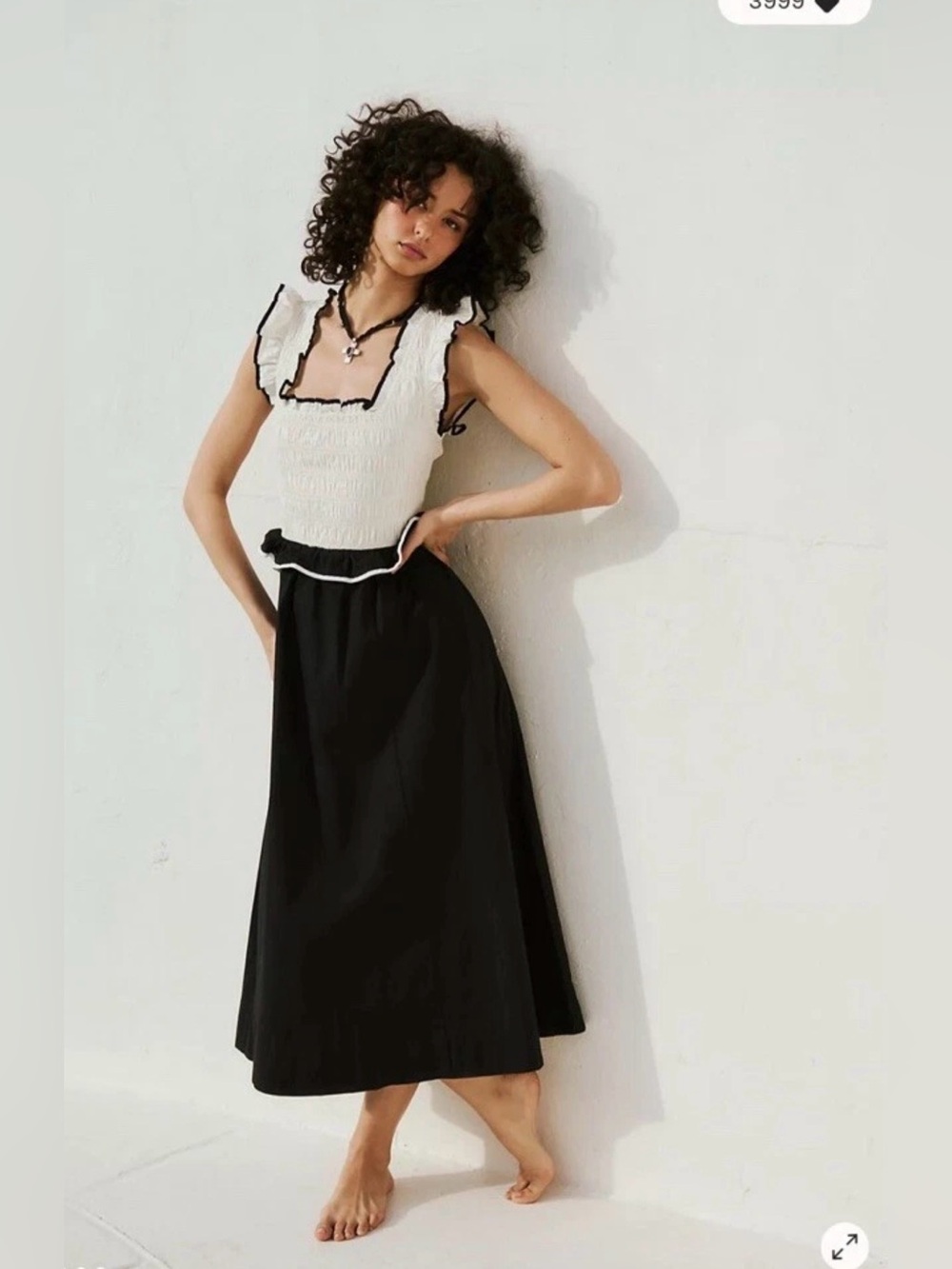 Free People Black and White Ruffled Midi Dress